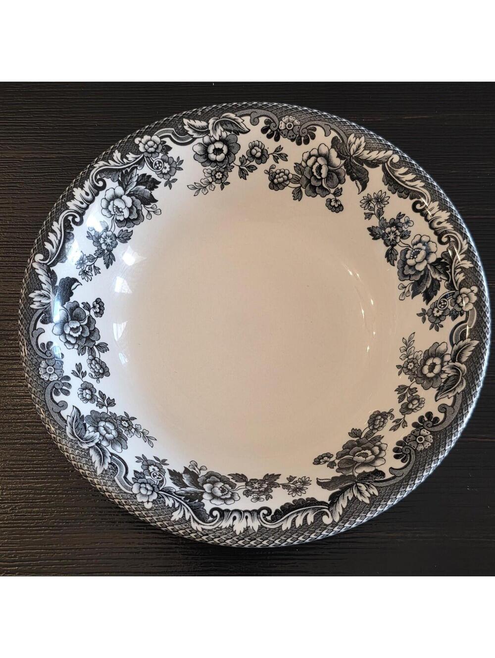 Spode Delamere Black Floral Cereal Bowl England Transferware Replacement EUC